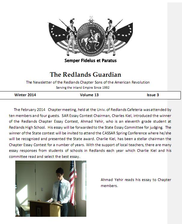 Winter 2014 Redlands SAR Newsletter